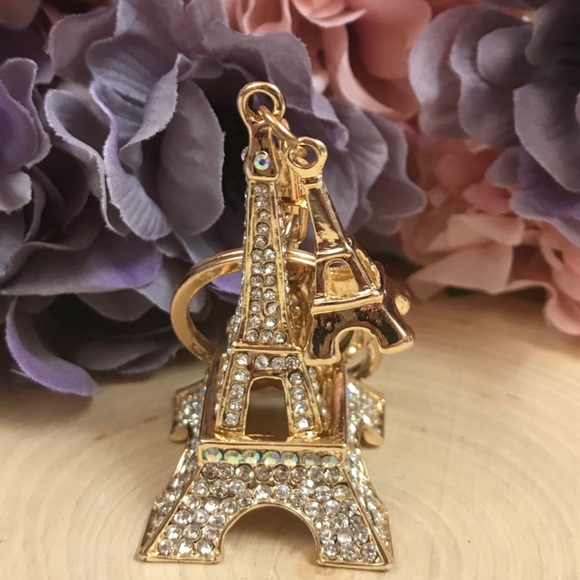 Gold and Silver Crystal Eiffel Tower Keychain Charm - Picture 12 of 16